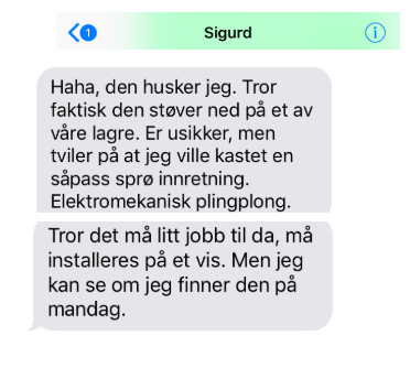 Sms-utveksling med Sigurd Wik. The suspense lives on.