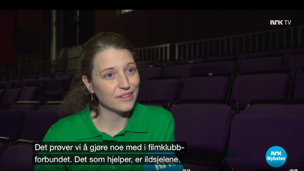 Skjermbilde fra NRK Kveldsnytt med Marte Stapnes Norsk filmklubbforbund